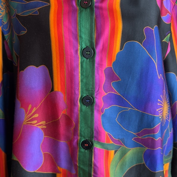 FARM Rio Black Multicolor Floral Stripe Button-Down Blouse - Picture 4 of 10